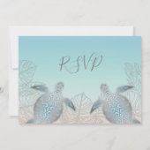 Zilveren Zeeschildpadden Turquoise Strand Bruiloft Kaart (Achterkant)