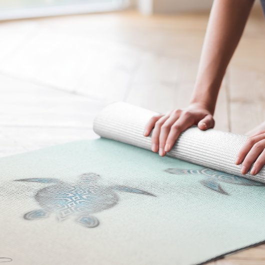 Zilveren Zeeschildpadden Turquoise Uw Naam Strand Yogamat
