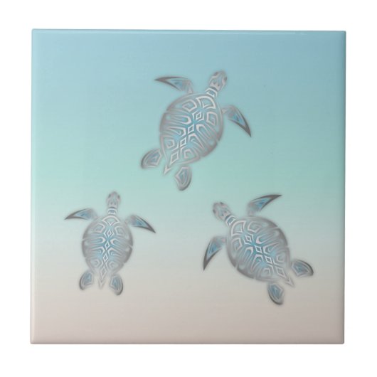 Zilveren Zeeschildpadstrand Tegeltje (Voorkant)