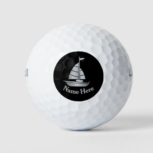 Zilveren zeilboot gepersonaliseerde golfbal golfballen (Voorkant)