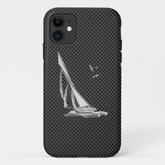 Zilveren Zeilboot Regatta op Koolstofvezel Case-Mate iPhone Case (Achterkant)