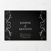  zilveren zilverdraden op het zwarte huwelijk drieluik uitnodiging (Cover)