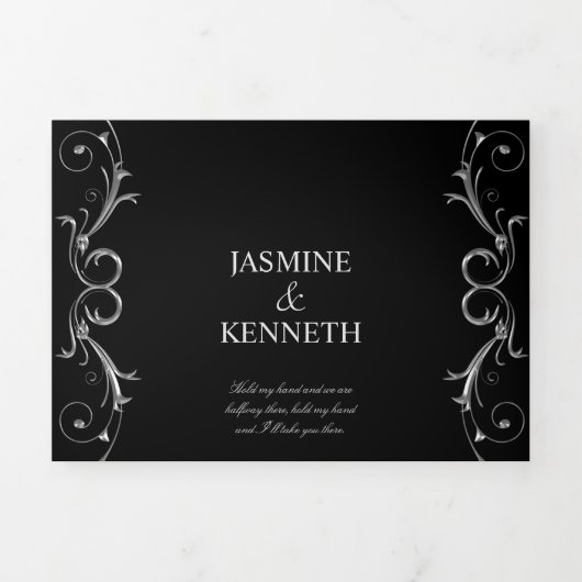  zilveren zilverdraden op het zwarte huwelijk drieluik uitnodiging (Cover)