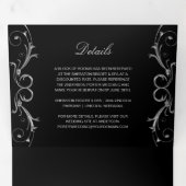  zilveren zilverdraden op het zwarte huwelijk drieluik uitnodiging (Binnenzijde eerst)