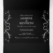  zilveren zilverdraden op het zwarte huwelijk drieluik uitnodiging (Binnenkant midden)