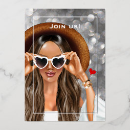 Zilveren zomerse faux bokeh vrijgezellenfeest uitn folie uitnodiging