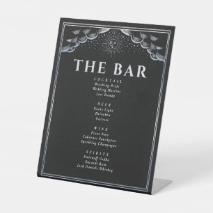 Zilveren Zon en Maan Tarotkaart Bruiloftsbarmenu Reclamebord Met Voetstuk