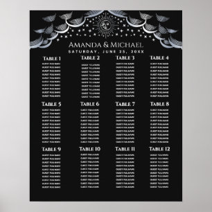 Zilveren Zon & Maan Tarotkaart Trouwstoelindeling Poster