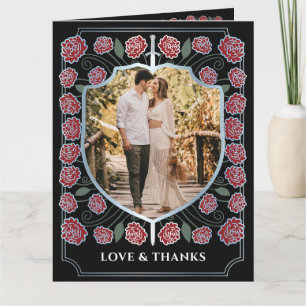 Zilveren Zwaard Schild Fantasy Monogram Huwelijk Bedankkaart