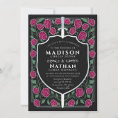 Zilveren Zwaard Schild Fantasy Monogram Huwelijk Kaart (Voorkant)