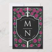 Zilveren Zwaard Schild Fantasy Monogram Huwelijk Kaart (Achterkant)