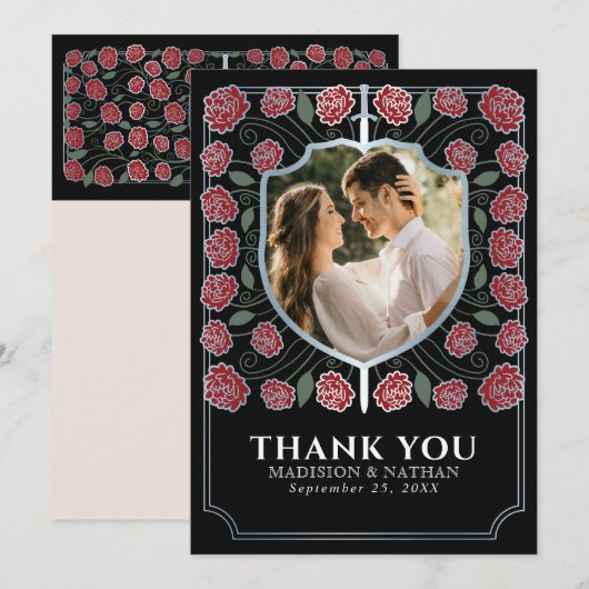 Zilveren Zwaard Schild Middeleeuwse Fantasy Weddin Bedankkaart (Voorkant / Achterkant)