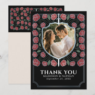 Zilveren Zwaard Schild Middeleeuwse Fantasy Weddin Bedankkaart