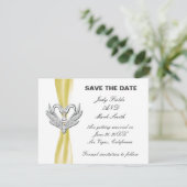 Zilveren Zwanen Gele Lint Save The Date Kaart (Staand voorkant)