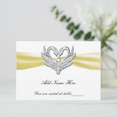 Zilveren Zwanen Tafelkaart met Gele Lint Kaart (Staand voorkant)