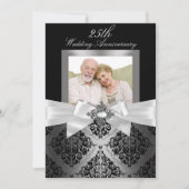 Zilveren Zwart Boog & Damast 25e Huwelijksjubileum Kaart (Voorkant)