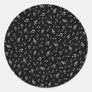 zilveren zwart, noot, muzikaal, melodie, muziek, g ronde sticker