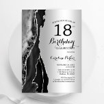Zilveren Zwarte Agaat 18e Verjaardag Kaart<br><div class="desc">Zwart en zilveren agaat 18e verjaardag feestuitnodiging. Elegant modern ontwerp met rotssteen agaat marmeren geode achtergrond,  faux glitter zilver en typografie script lettertype. Trendy uitnodigingskaart perfect voor een stijlvol vrouwenfeest. Gedrukte Zazzle-uitnodigingen of direct download digitale afdrukbare sjabloon.</div>