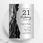 Zilveren Zwarte Agaat 21e verjaardag Kaart<br><div class="desc">Zwart en zilveren agaat 21e verjaardag feestuitnodiging. Elegant modern ontwerp met rotssteen marmeren geode achtergrond,  faux glitter zilver en typografie script lettertype. Trendy uitnodigingskaart perfect voor een stijlvol vrouwenfeest. Gedrukte Zazzle-uitnodigingen of direct download digitale afdrukbare sjabloon.</div>