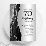 Zilveren Zwarte Agaat 70ste verjaardag Kaart<br><div class="desc">Zwart en zilveren agaat 70e verjaardag feestuitnodiging. Elegant modern ontwerp met rotssteen marmeren geode achtergrond,  faux glitter zilver en typografie script lettertype. Trendy uitnodigingskaart perfect voor een stijlvol vrouwenfeest. Gedrukte Zazzle-uitnodigingen of direct download digitale afdrukbare sjabloon.</div>