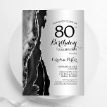 Zilveren Zwarte Agaat 80ste verjaardag Kaart<br><div class="desc">Zwart en zilveren agaat 80ste verjaardag feestuitnodiging. Elegant modern ontwerp met rotssteen marmeren geode achtergrond,  faux glitter zilver en typografie script lettertype. Trendy uitnodigingskaart perfect voor een stijlvol vrouwenfeest. Gedrukte Zazzle-uitnodigingen of direct download digitale afdrukbare sjabloon.</div>