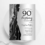 Zilveren Zwarte Agaat 90ste verjaardag Kaart<br><div class="desc">Zwart en zilveren agaat 90ste verjaardag feestuitnodiging. Elegant modern ontwerp met rotssteen marmeren geode achtergrond,  faux glitter zilver en typografie script lettertype. Trendy uitnodigingskaart perfect voor een stijlvol vrouwenfeest. Gedrukte Zazzle-uitnodigingen of direct download digitale afdrukbare sjabloon.</div>