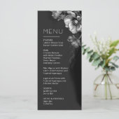 Zilveren Zwarte Bloemige Bruiloft Menu (Staand voorkant)
