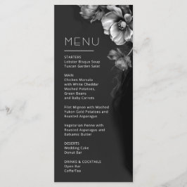 Zilveren Zwarte Bloemige Bruiloft Menu