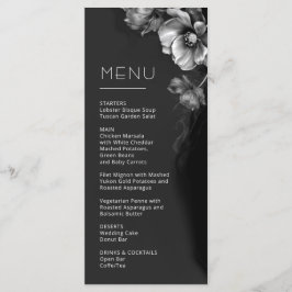 Zilveren Zwarte Bloemige Bruiloft Menu