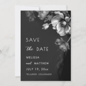 Zilveren Zwarte Bloemige Bruiloft Save The Date (Voorkant)