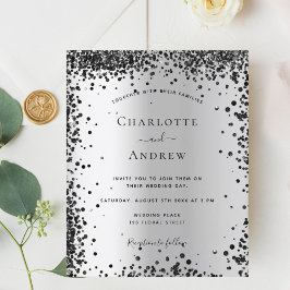 Zilveren zwarte bruiloft uitnodiging