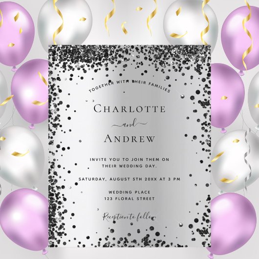 Zilveren zwarte bruiloft uitnodiging