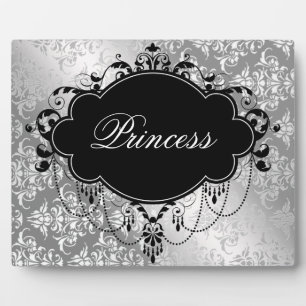 Zilveren Zwarte Damast Prinses Fotoplaat
