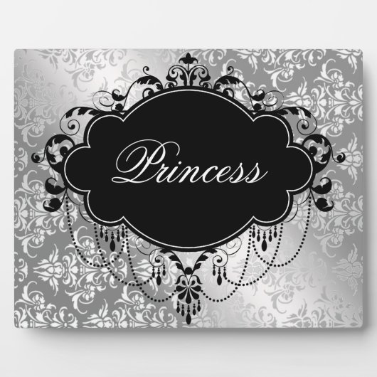 Zilveren Zwarte Damast Prinses Fotoplaat (Voorkant)