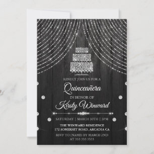 Zilveren Zwarte Diamant Cake Quinceanera Kaart