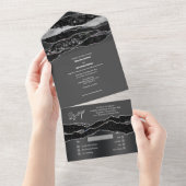 Zilveren zwarte diamant glitter marmer elegante br all in one uitnodiging (Afscheurbaar)