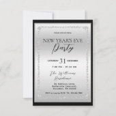 Zilveren & zwarte diamant omlijst oudejaarsavond kaart (Voorkant)