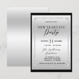 Zilveren & zwarte diamant omlijst oudejaarsavond kaart