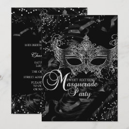 Zilveren Zwarte Diamanten Masker Masquerade Sweet  Kaart
