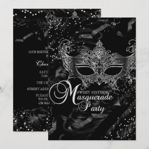 Zilveren Zwarte Diamanten Masker Masquerade Sweet  Kaart