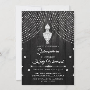 Zilveren Zwarte Diamanten Parfumfles Quinceanera Kaart
