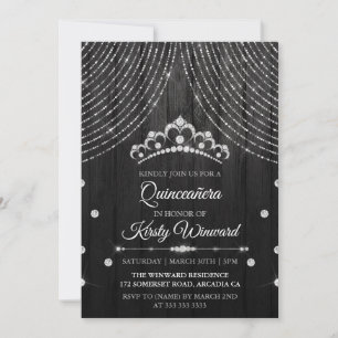Zilveren Zwarte Diamanten Tiara Quinceanera Kaart