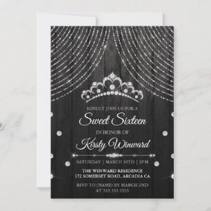 Zilveren Zwarte Diamanten Tiara Sweet 16 Kaart