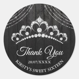 Zilveren Zwarte Diamanten Tiara Sweet 16 Ronde Sticker