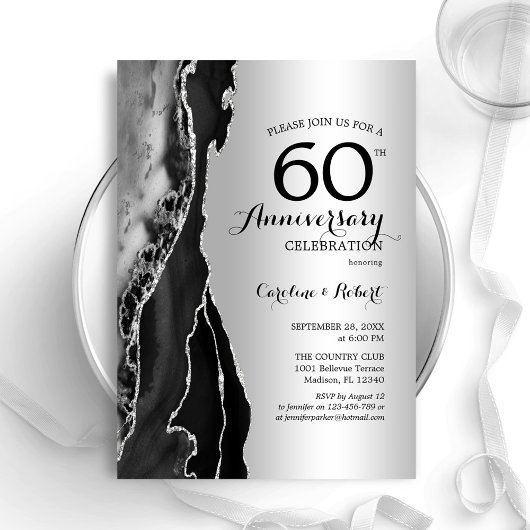 Zilveren Zwarte Elegante 60ste verjaardag Kaart