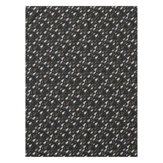 Zilveren, zwarte en gouden kerstboom en sterren tafelkleed (Voorkant)