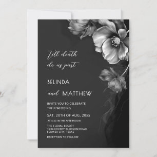 Zilveren Zwarte En Witte Bloemen Goth Huwelijk Kaart
