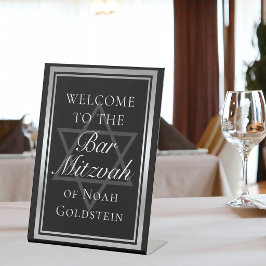 Zilveren Zwarte Formele Bar Mitswa Feest Welkom Reclamebord Met Voetstuk