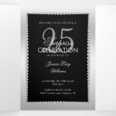 Zilveren zwarte foto, QR-code 25e verrassingsverja Drieluik Uitnodiging (Binnenkant midden)