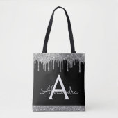 Zilveren Zwarte Glitter Elegant Monogram Tote Bag (Voorkant)
